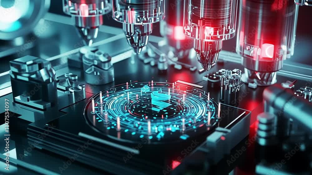 Poster close up of a high tech circuit board in a futuristic lab setting, showcasing intricate electronic c