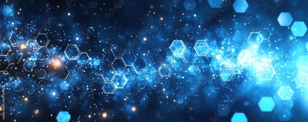 Aufkleber abstract digital background with glowing hexagons and bokeh lights