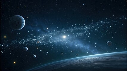 Fototapeta premium a breathtaking view of outer space featuring planets, stars and galaxies, highlighting the vastness of the cosmos.