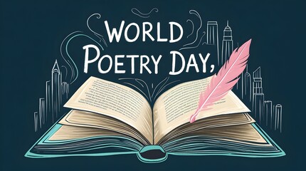 World  poetry day banner written in white chalk-like lettering  The background is  World Book Capital Network,web banner template&nbsp;Copy space