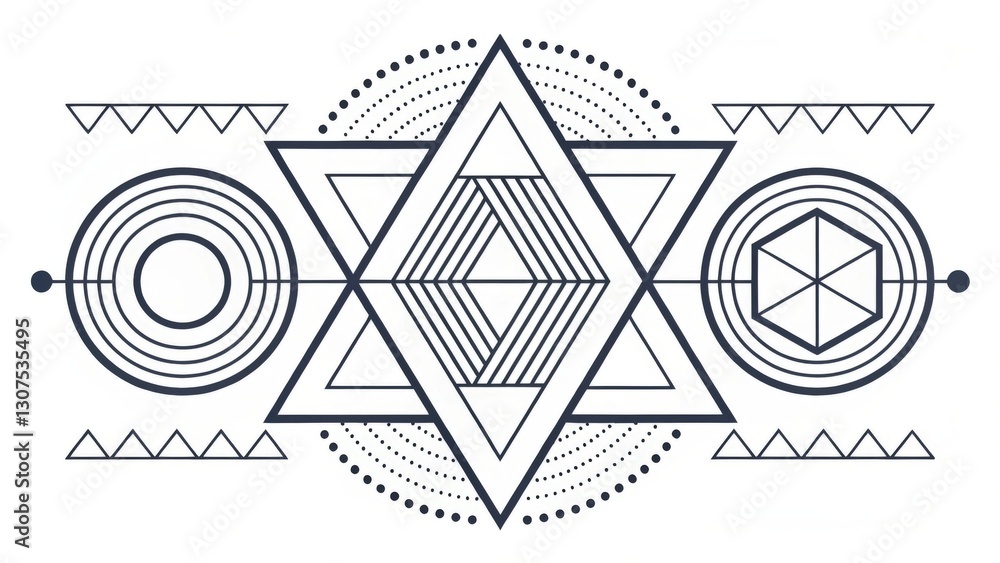 Aufkleber geometric abstract design with intricate shapes and patterns, featuring a central star-like figure a