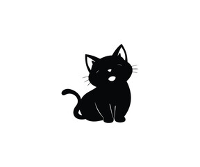 Adorable Black Cat Silhouette with Happy Expression on White Background