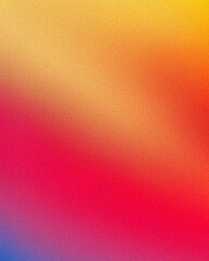 Vibrant gold, red, coral, orange, yellow, peach, pink, magenta, purple, and blue abstract background with a gradient ombre effect. Rough, grungy texture with grain and noise, perfect for digital.
