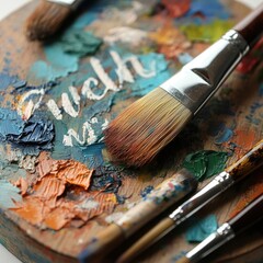 Fototapeta premium Vibrant Paintbrushes on a Palette