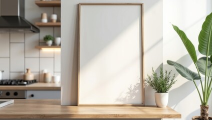 mock up poster frame in modern interior background, kitchen, Scandinavian style