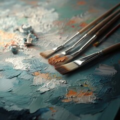 Fototapeta premium Wet Paintbrushes on a Textured Canvas
