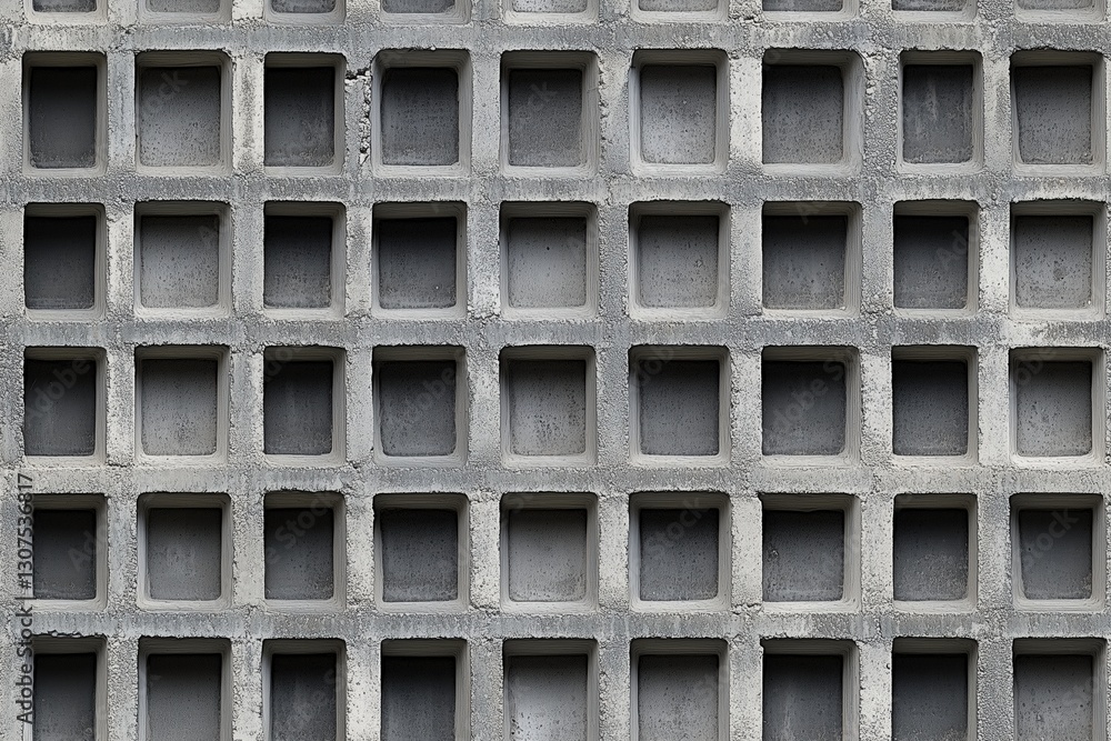 Poster seamless textured concrete wall featuring a grid of square openings, creating a modern architectural