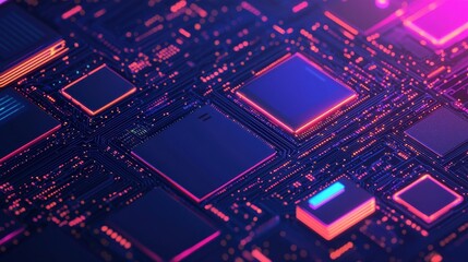 Fototapeta premium Info business consulting automation concept. Abstract circuit board design with vibrant neon colors and intricate patterns.