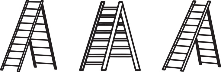 set of ladder line art, black outline, vector and illustration, coloring book page line art drawing
