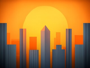 Obraz premium Warm Sunset Cityscape Geometric Minimalist Design. AI Generated