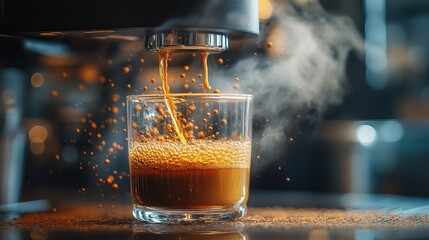 Close-up Shot of Coffee Spilling from Machine in Vibrant Setting