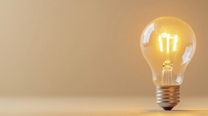 glowing light bulb on neutral background, symbolizing ideas and innovation