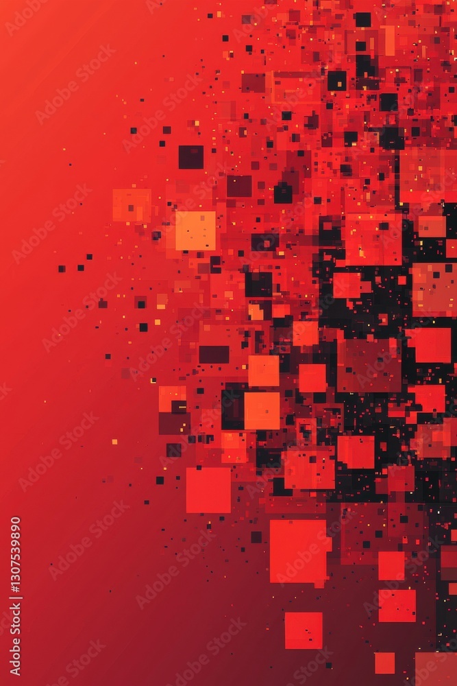 Poster dynamic abstract blocks pattern on a vivid red background
