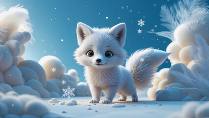 AI-generated images of a 3D animation-style cute baby Artic Fox