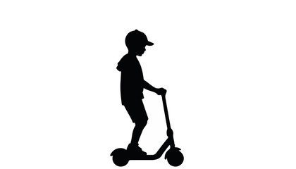 Fototapeta premium Silhouette of a child riding a scooter against a white background