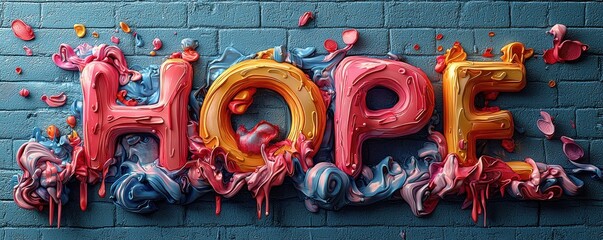 Vivid artistic depiction of the word hope with colorful textured letters