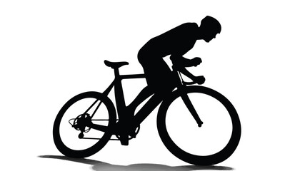 Naklejka premium Cyclist in action riding a bicycle against a white background