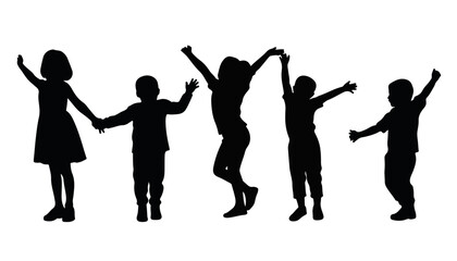 Obraz premium Silhouetted children celebrating joyfully against a white background