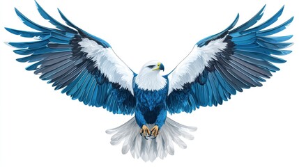 Eagle spreading wings, soaring against a clear white backdrop, wildlife illustration, freedom