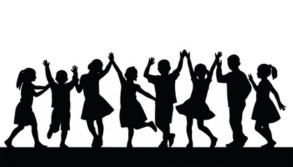 Fototapeta premium Children dancing joyfully in black silhouettes