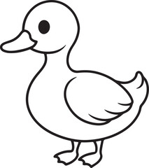 baby duck line art, black outline, vector and illustration, coloring book page line art drawing