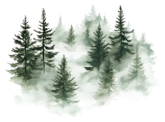PNG Watercolor forest trees nature green.