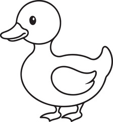 baby duck line art, black outline, vector and illustration, coloring book page line art drawing