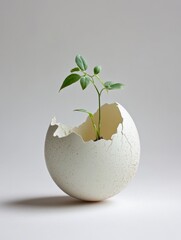 Sprout Growing from Cracked Egg Symbolizing New Life  
