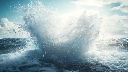 A fresh blue background with dynamic splashes of water, creating an energetic and refreshing visual effect. The water appears to leap off the surface, adding a sense of movement and vitality.