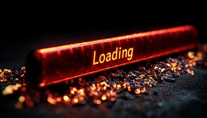 Red loading bar on dark, textured surface