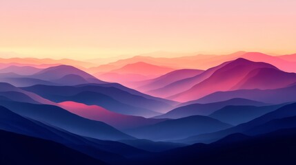 Fototapeta premium Colorful layers of mountains under a beautiful gradient sky