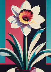 Obraz premium Colorful flat illustration of stylized flowers evokes retro nature, vintage floral aesthetics and decorative motifs. Concept: art print, wall decor, textile pattern