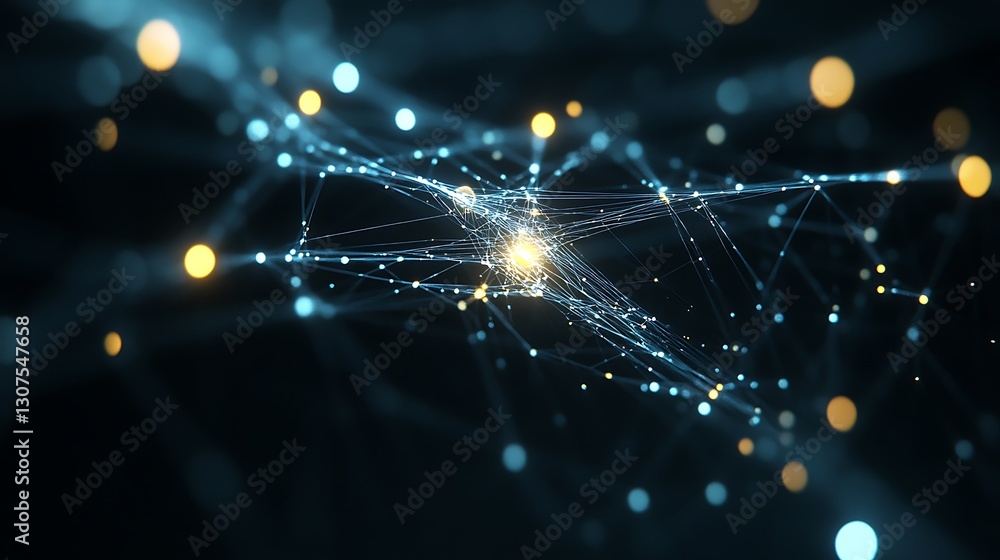 Poster complex interconnected network of illuminated points and lines abstract