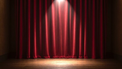 Red Velvet Curtain Spotlight on Stage