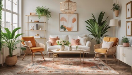 Bright and Airy Living Room Interior with Neutral Colors and Natural Light