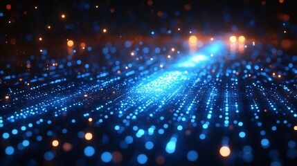 Obraz premium Glowing blue particles elegantly arranged create vibrant digital abstract art. AI Generated