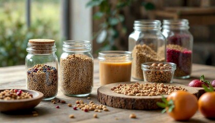 Natural Ingredients on Rustic Table