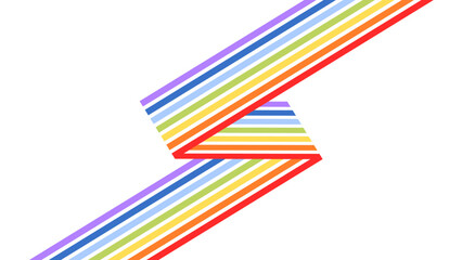 Colorful diagonal rainbow stripes with a sharp folded intersection on a white background