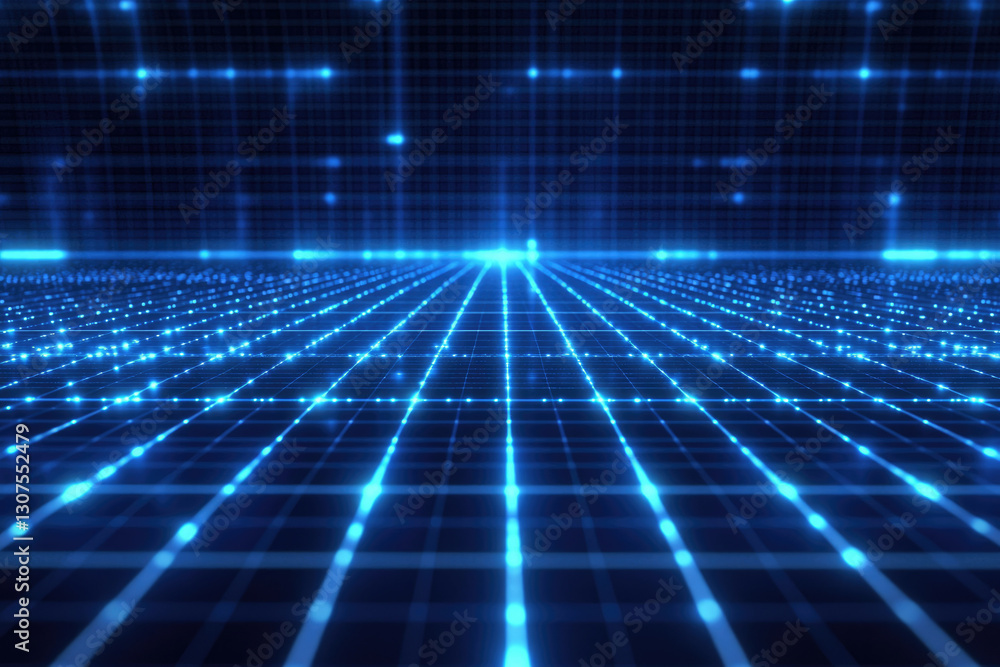 Aufkleber Abstract digital grid with glowing blue lines and points, representing futuristic technology or network.