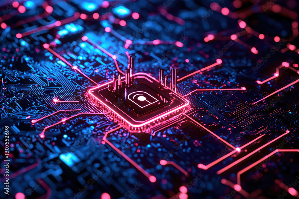 Aufkleber cybersecurity concept: a glowing cpu chip with a padlock symbol, representing digital data protectio