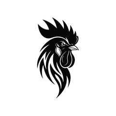 Tribal rooster illustration black and white silhouette logo