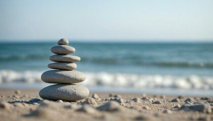 Calm Beach with Stone Stack and Ocean