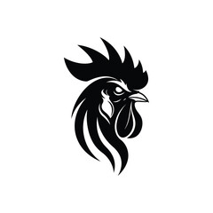 Tribal rooster illustration black and white silhouette logo