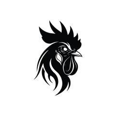Tribal rooster illustration black and white silhouette logo