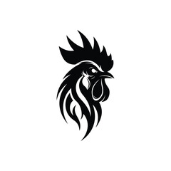 Tribal rooster illustration black and white silhouette logo