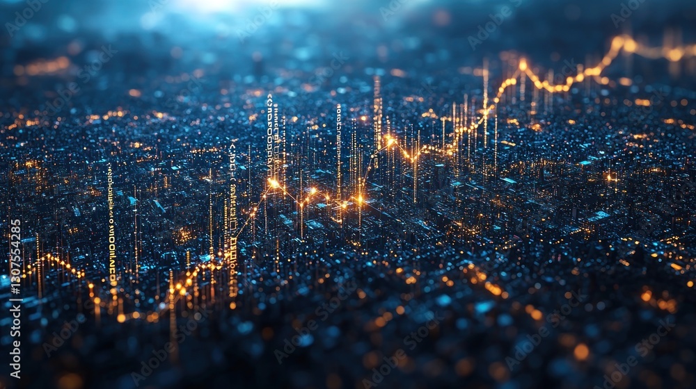 Poster digital cityscape: a futuristic metropolis illuminated by data streams
