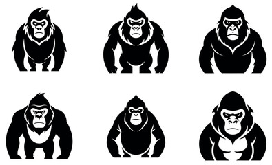 black and white silhouette images of gorillas, displayed against a white background.