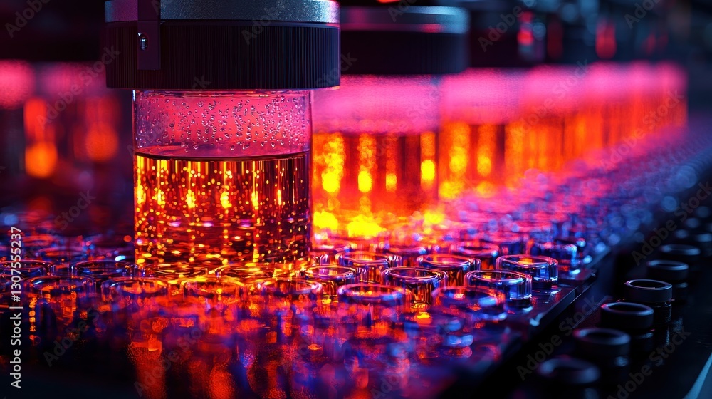 Poster illuminated vials in a high-tech laboratory setting