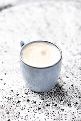 Cappuccino on bright background. Soft focus. Copy space.	