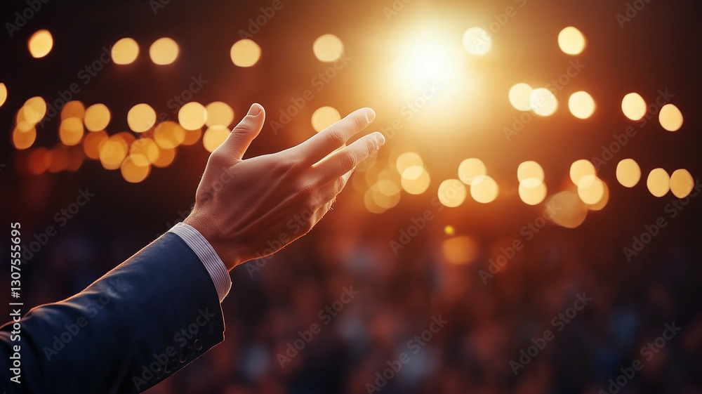 Aufkleber hand gesturing towards bright light, symbolizing communication and connection in business setting. b